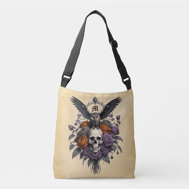 Sac Ajustable Hibou Crâne Roses Violettes et Cuivrées (Devant)