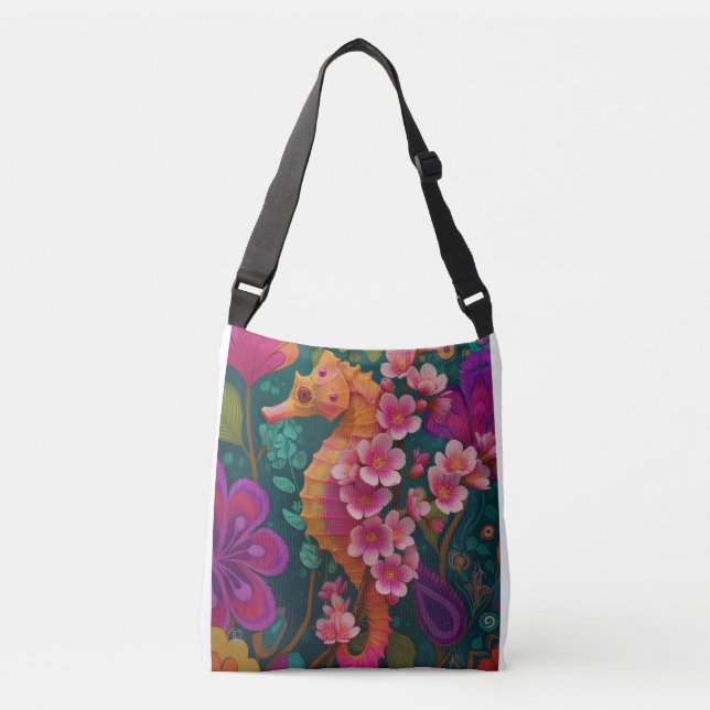Sac Ajustable Hippocampe-fleur de cerisier – Créature marine hyb (Devant)
