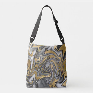 Sac Ajustable Huile Noire, Blanc Et Or Marbré Slick Abstrait