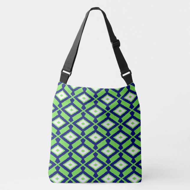 Sac Ajustable Ikat Pattern - Green, Indigo Blue and White (Devant)