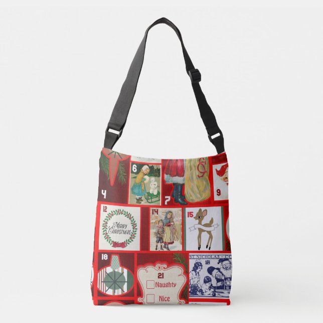 Sac Ajustable Illustration Carrée de l'Avent de Bloc de Noël (Devant)
