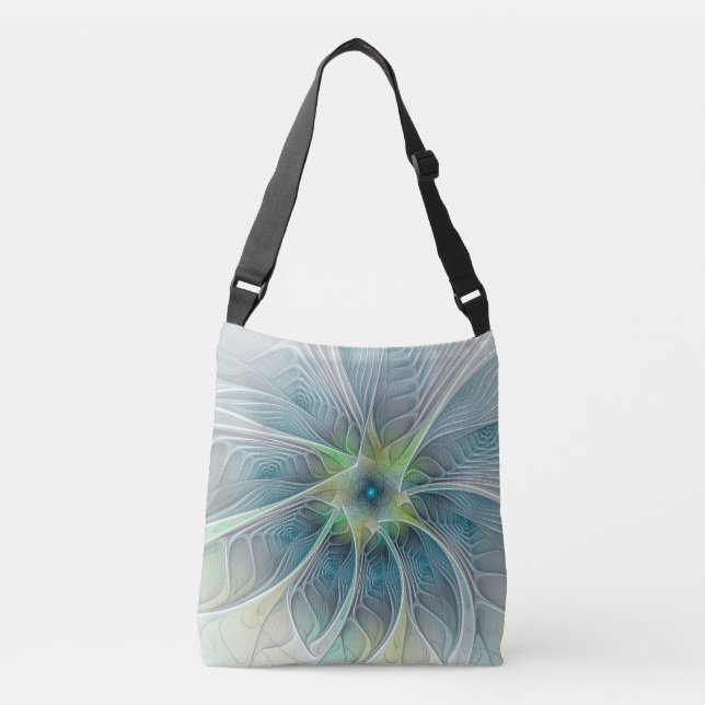 Sac Ajustable Imaginaire fleuri Moderne Bleu Vert Fractal Fleur (Devant)