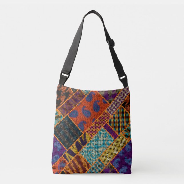 Sac Ajustable Imitation patchwork indienne, toile vintage. (Devant)