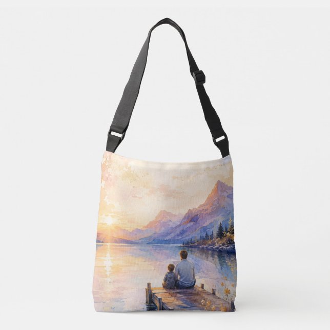 Sac Ajustable Impression d'art aquarelle du lac Père et Fils (Devant)