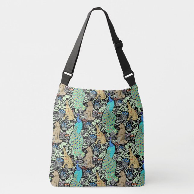 Sac Ajustable Impression de paon Art Nouveau, Turquoise & Neutre (Devant)