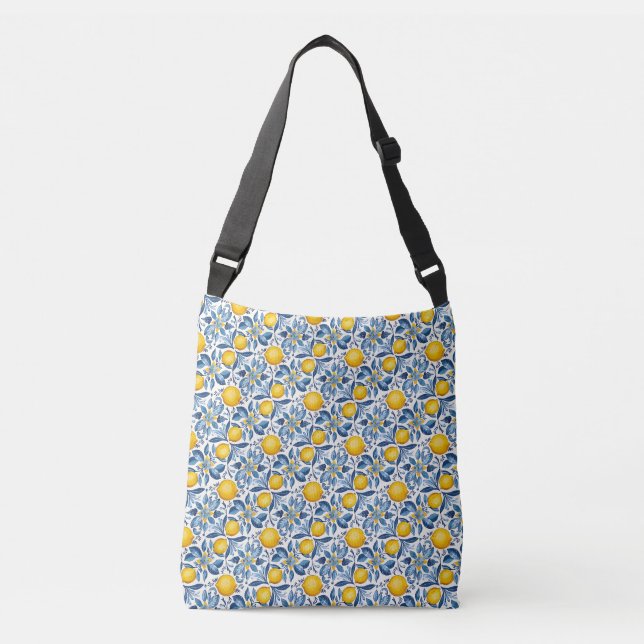 Sac Ajustable Imprimé botanique de citron bleu et jaune d'été (Devant)