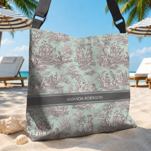 Sac Ajustable Imprimé vintage toile de jouy noir menthe
