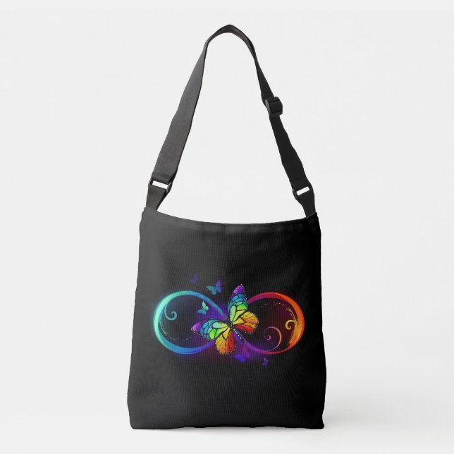 Sac Ajustable Infini vibrant avec papillon arc-en-ciel sur noir (Devant)