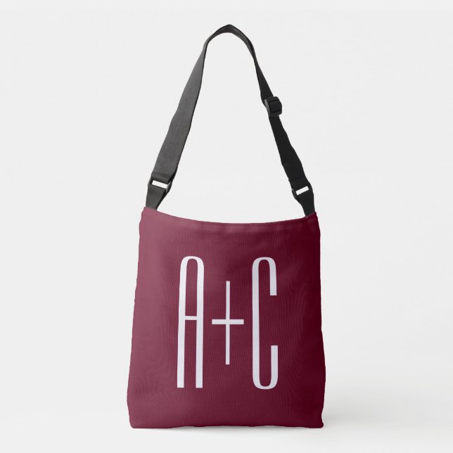 Sac Ajustable Initiales de couples simples | Blanc & Bourgogne (Devant)