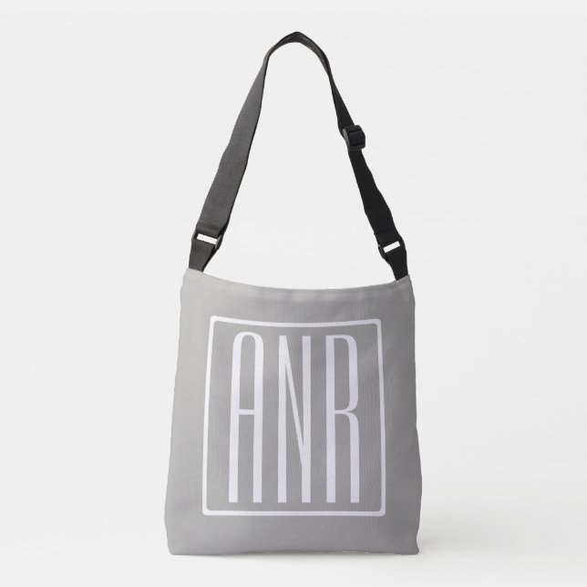 Sac Ajustable Initiales Monogramme | Blanc Sur Gris Clair (Devant)