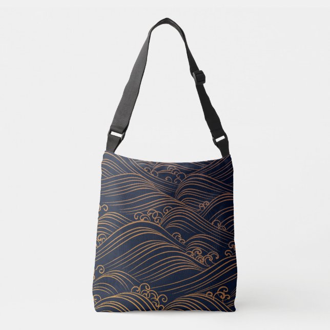 Sac Ajustable Japon Vagues Motif Bleu foncé et or (Devant)