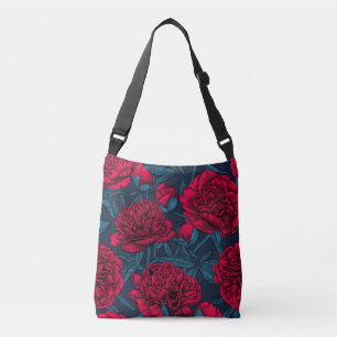 Sac Ajustable Jardin de pivoine rouge sur bleu foncé