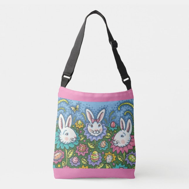 SAC AJUSTABLE JARDIN D'OEUFS DE PÂQUES BLANCS, FLEURS DE RABBIT  (Devant)