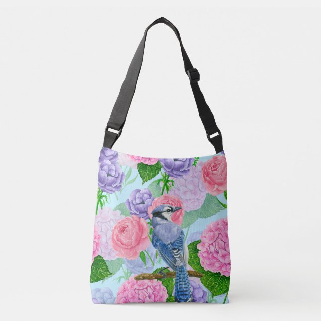 Sac Ajustable Jay bleu et fleurs motif aquarelle (Devant)