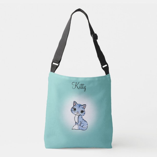 Sac Ajustable Joli chat tigré sur fond sarcelle clair (Devant)