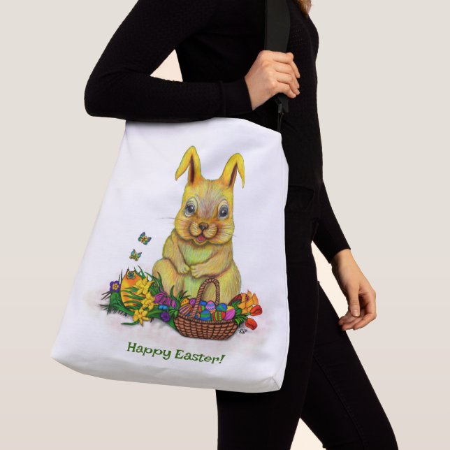 Sac Ajustable Joli lapin de Pâques avec oeufs et fleurs (De près)