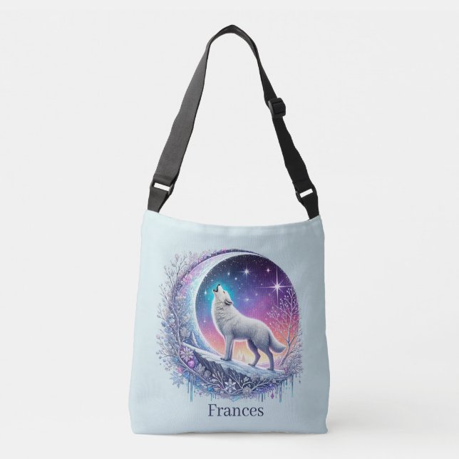Sac Ajustable Joli loup saisonnier d'hiver ajouter nom  (Devant)
