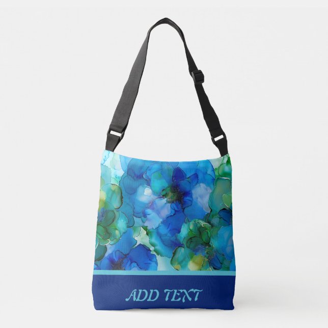 Sac Ajustable Joli Motif de fleurs d'Art Liquide Bleu & Vert (Devant)