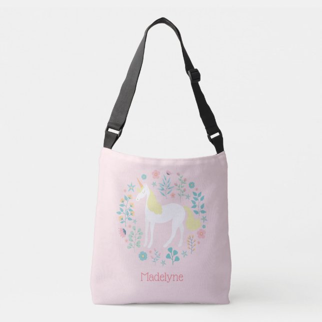Sac Ajustable Jolie licorne & Fleurs rose pâle Personnalisé (Devant)