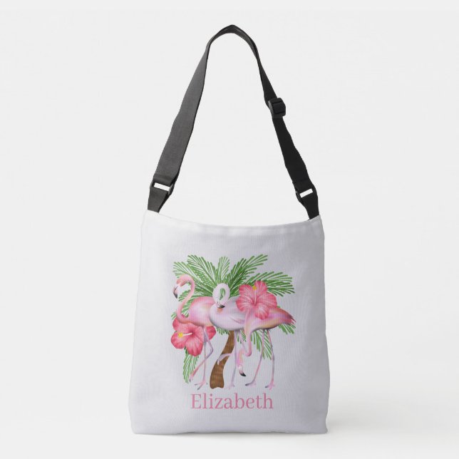 Sac Ajustable Jolie plage rose flamingo ajouter nom (Devant)