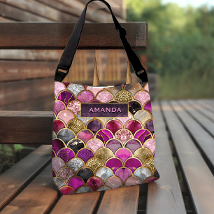 Sac Ajustable Jolies écailles de sirène rose chaud doré féminin