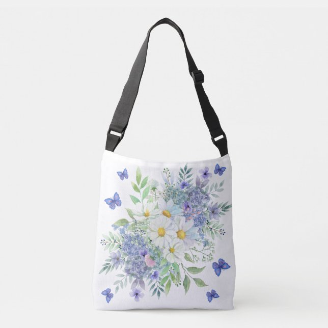 Sac Ajustable Jolies marguerites, fleurs bleues et papillons (Devant)