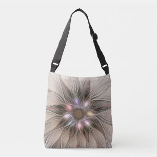 Sac Ajustable Joyeuse Fleur Abstrait Beige Brown Floral Fractal