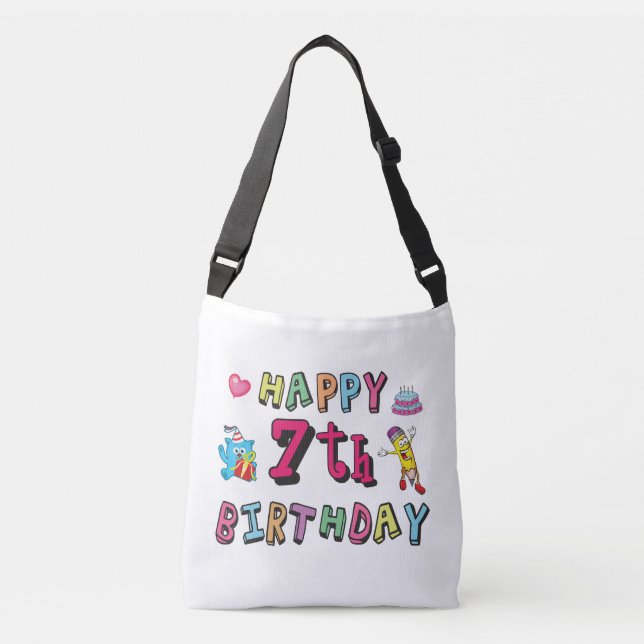 Sac Ajustable Joyeux 7ème anniversaire. 7 ans. (Devant)