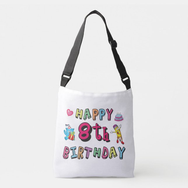 Sac Ajustable Joyeux 8e anniversaire. 8 ans b-jour. (Devant)