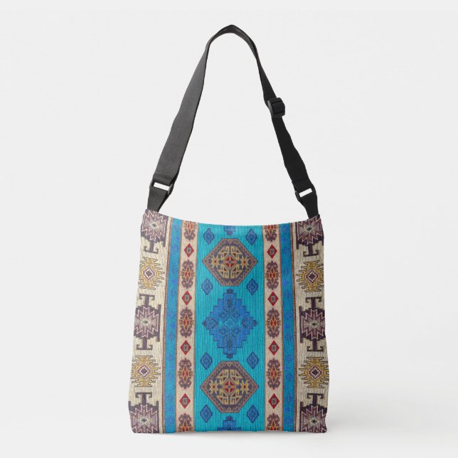 Sac Ajustable Kilim beige bleu antique unique d'Orient (Devant)