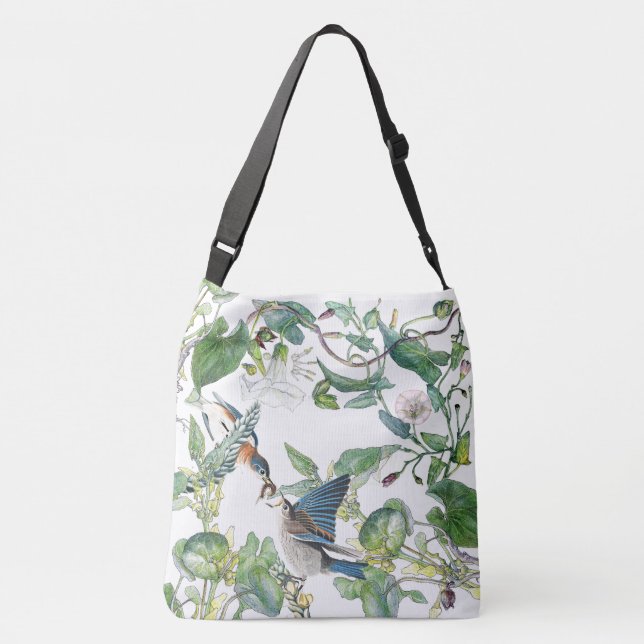 Sac Ajustable La gloire de matin d'oiseaux d'oiseau bleu fleurit (Dos)