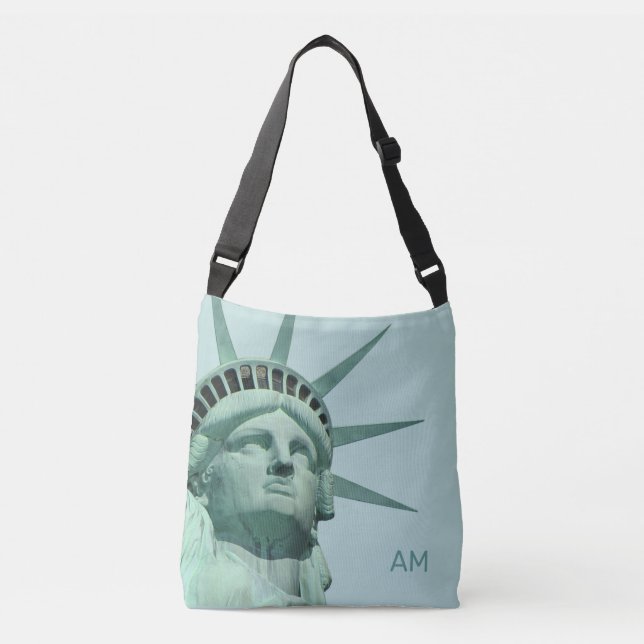 Sac Ajustable Lady Liberty et monogramme sur fond bleu clair (Devant)