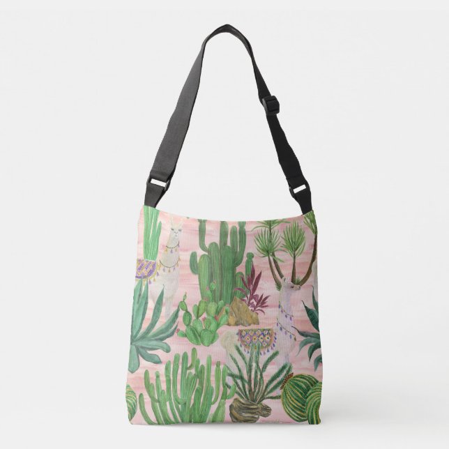 Sac Ajustable Lamas aquarelle et motif cactus. (Devant)