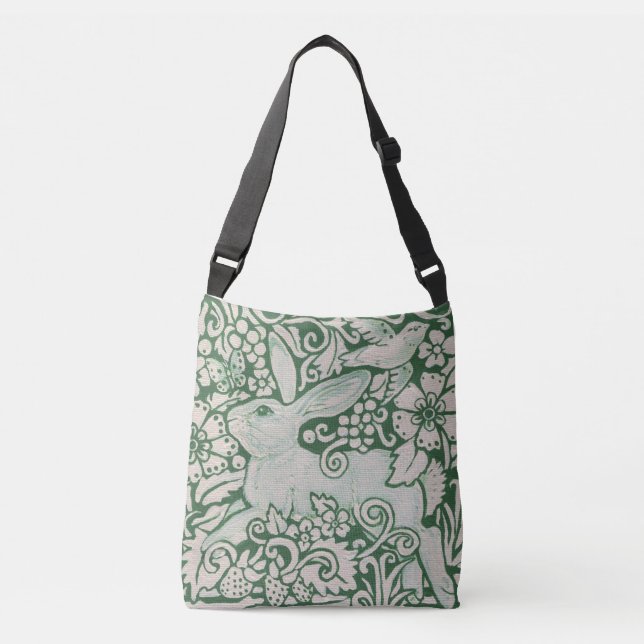 Sac Ajustable Lapin vert et blanc Fourre-tout Purse Floral Bird (Devant)