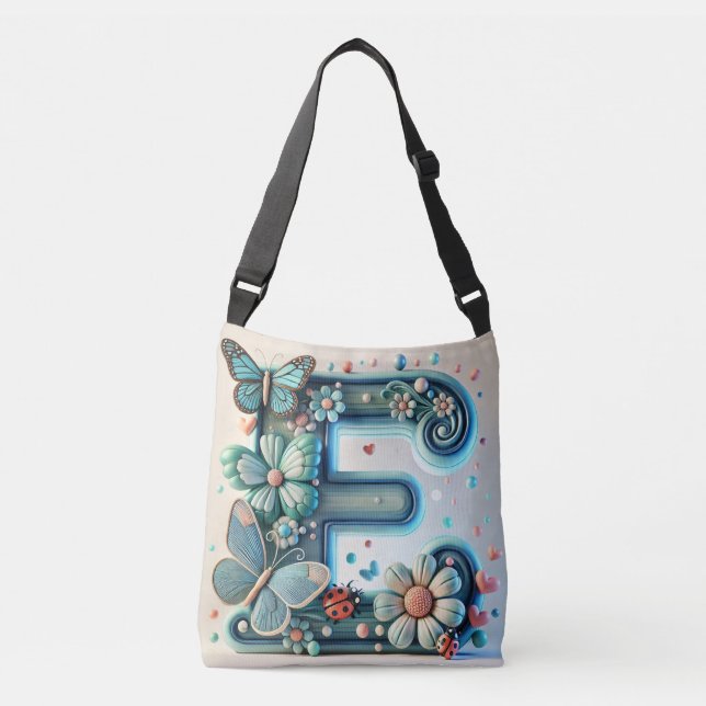 Sac Ajustable Lettre Florale Élégante E avec Papillons (Devant)