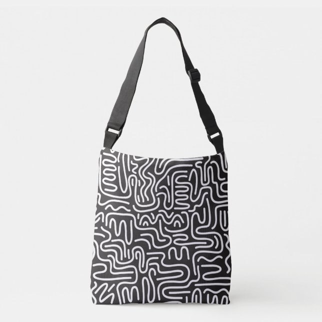 Sac Ajustable Lignes ondulées de doodle rétro : Monochrome (Devant)