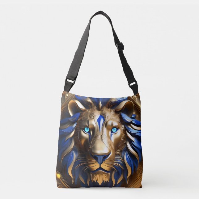 Sac Ajustable Lion bleu saphir et or (Devant)