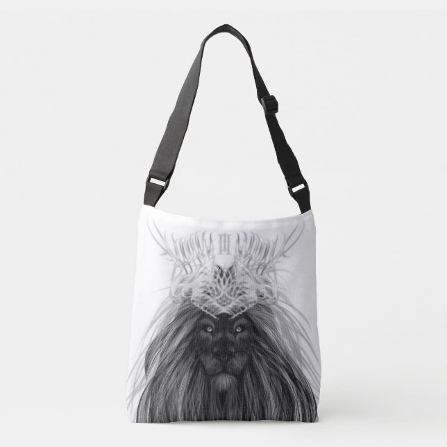 Sac Ajustable Lion noir avec couronne Antlers et monogramme (Devant)
