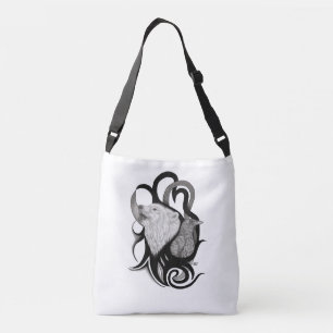 Sac Ajustable Loup blanc avec art tribal de corbeau