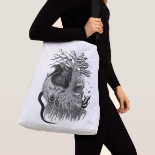 Sac Ajustable Loup et corbeau avec crâne