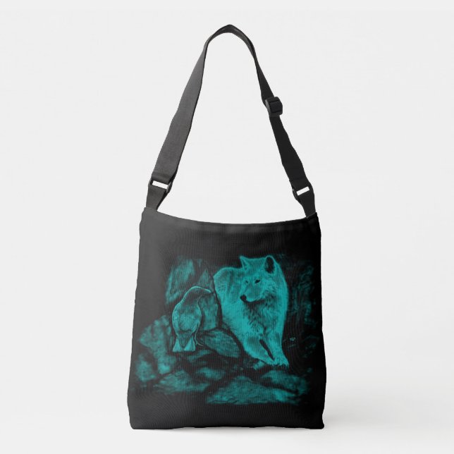 Sac Ajustable Loup et Raven pendant la nuit (Devant)