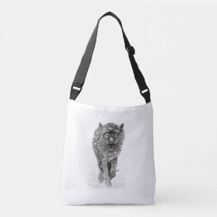 Sac Ajustable Loup noir en colère dans la neige, hiver sauvage
