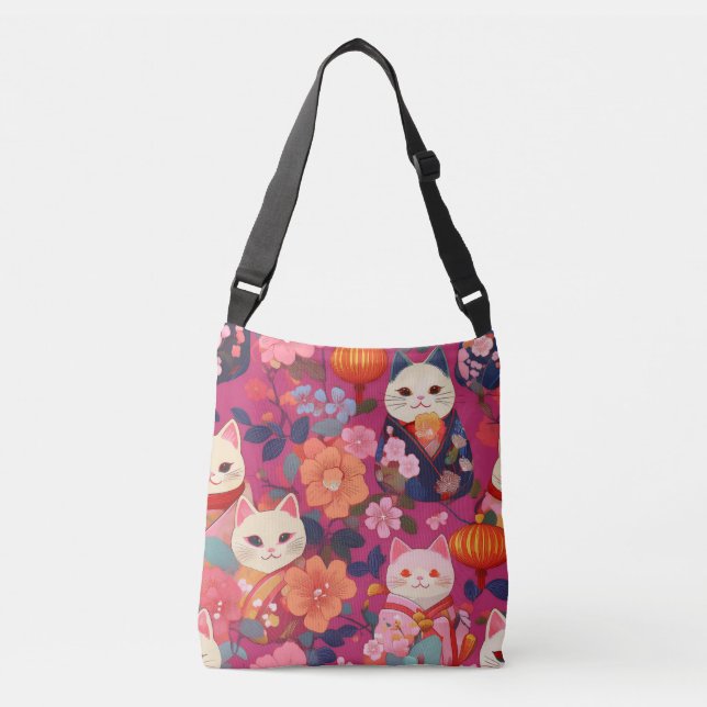 Sac Ajustable Lucky cat Kimono motif inspiré tissu japonais (Devant)