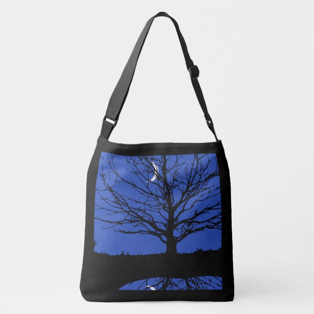 Sac Ajustable Lune avec arbre, Bleu Cobalt, Noir et Blanc (Dos)