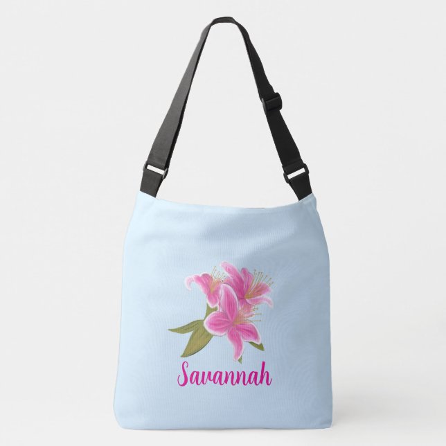 Sac Ajustable Lys roses sur fond bleu  (Devant)