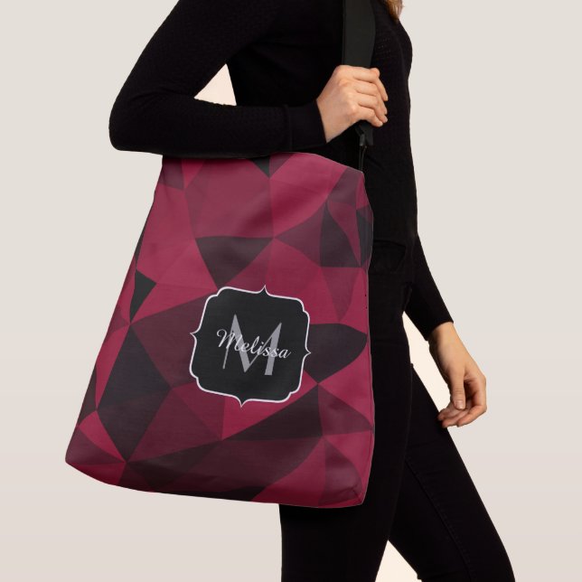 Sac Ajustable Magenta rose rouge noir géométrie motif Monogramme (De près)