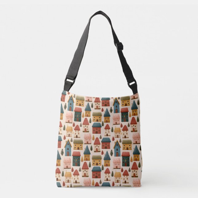 Sac Ajustable Maisons de Noël rustiques festives motif sans cout (Devant)