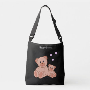 Sac Ajustable Maman heureuse et ours mignons sur fond noir