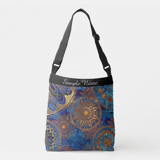 Sac Ajustable Mandala Celestial bleu et or Nom personnalisé (Devant)