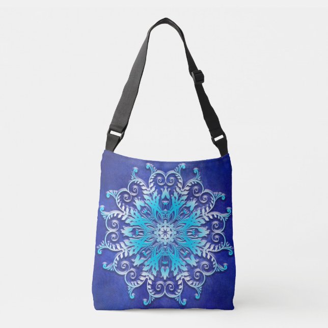 Sac Ajustable Mandala floral bleu sur le fond grunge (Devant)